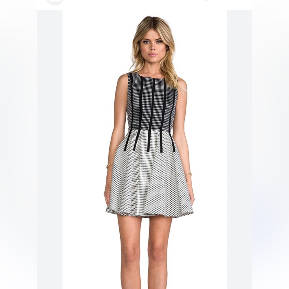 The Impeccable Pig Black White Geometric Mini Dress Small Fit & Flare A-Line